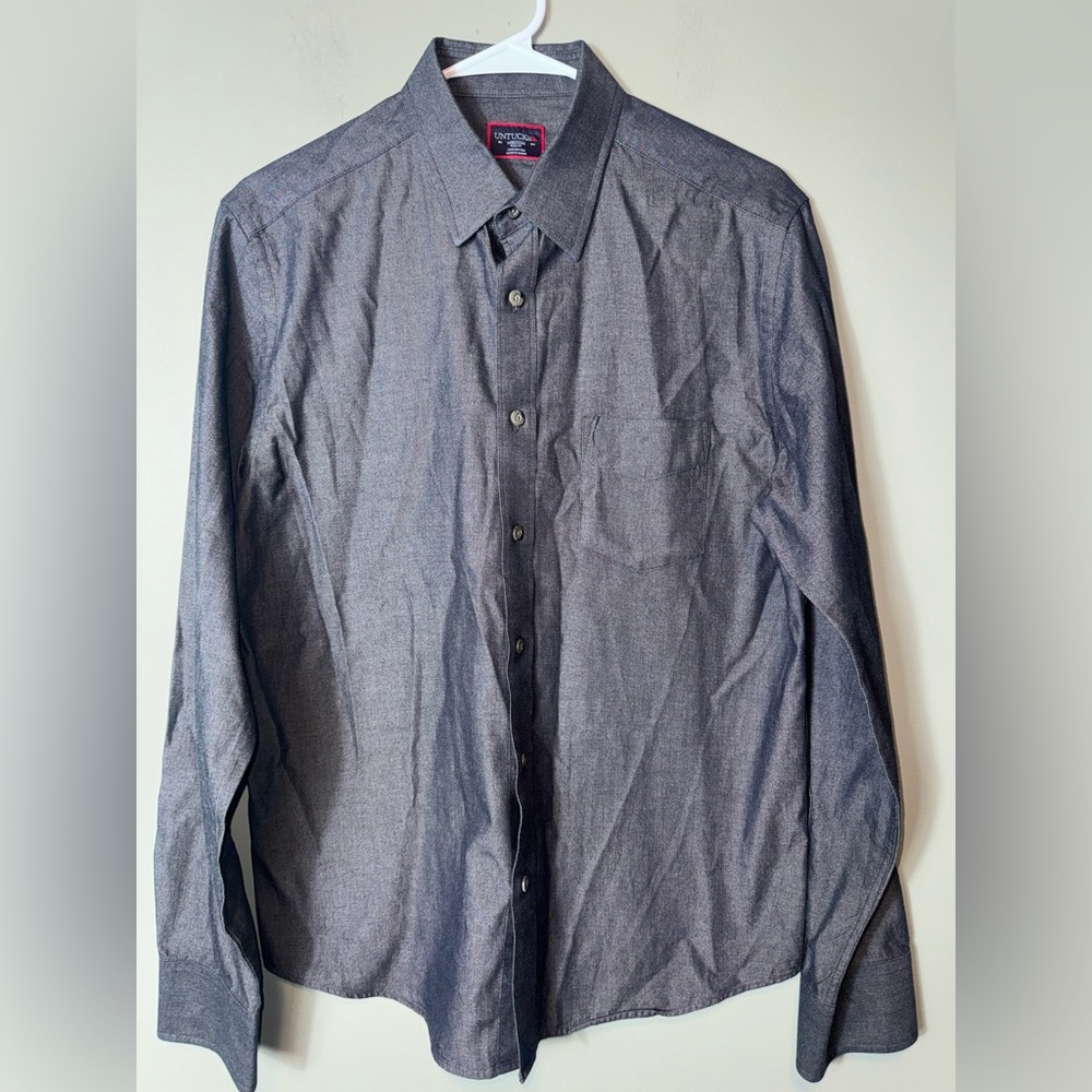 UNTUCKit Men’s Casablanca Gray Chambray Button Down Shirt Medium 100% Cotton